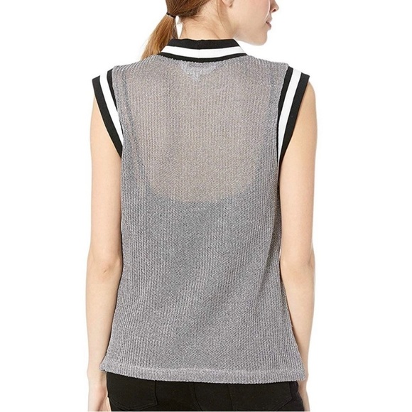 BB Dakota for Anthropologie Metallic Lurex Knit Varsity Tank Top | Silver | M - Picture 5 of 16
